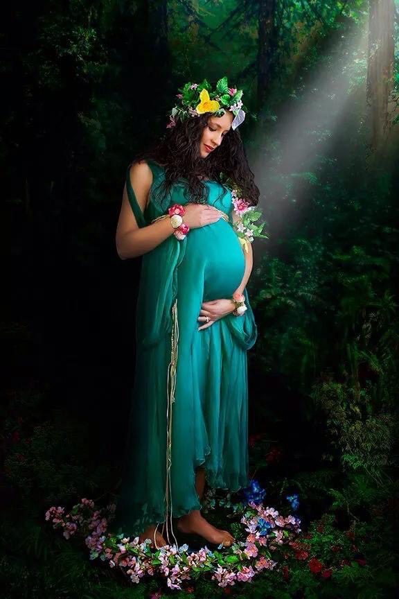 pregnant goddess with flower crown